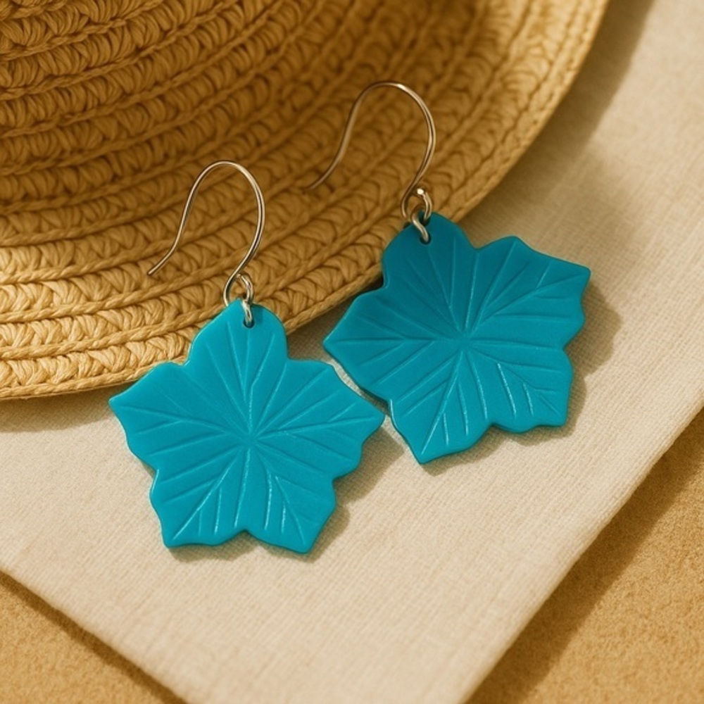 Turquoise Leaf Drop Earrings – Tropical Resort Style, Lightweight Vacation #140